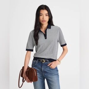 NWT Madewell Striped Shrunken Polo Tee in Midnight Navy, size Small